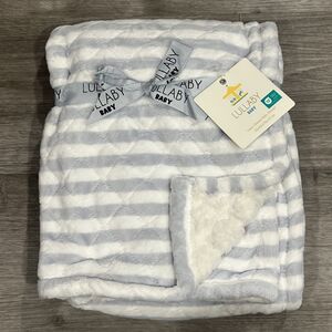 LULLABY KIDS Baby Blanket Gray White Stripes Luxury Sherpa Diamond Stitch New